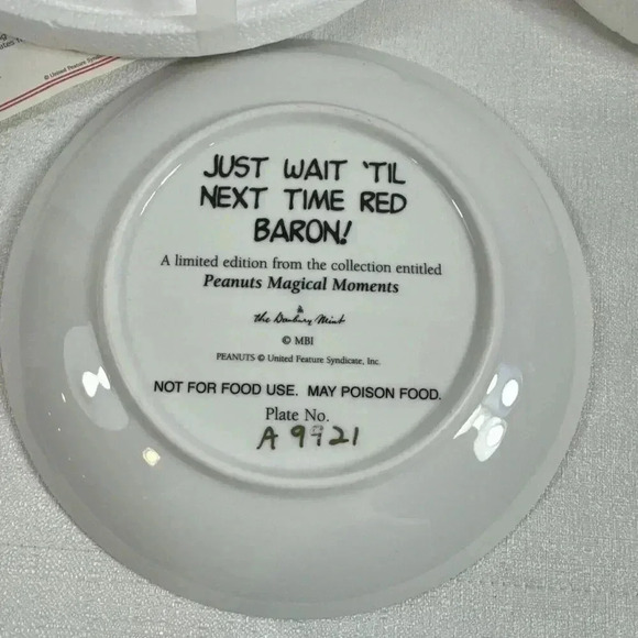 The Peanuts‎ Danbury Mint- Red Baron with Authenticity certificate Vintage plate - Picture 2 of 5